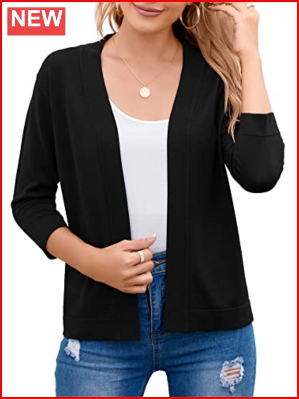 Women's 3/4 Sleeve Open Front Cropped Cardigan Shrug